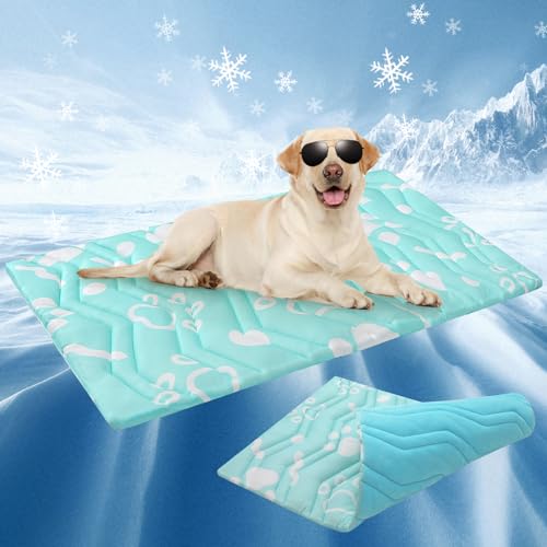 BEAUTYZOO Upgrade Dog Cooling Mat Extra Large, Reversible Self-Cooling Mat for Dogs, Thicken Pet Ice Cool Pad Blanket for Summer Kennel Sofa Bed Floor Car Seat, Machine Washable&Foldable, 59"x40" - color: Aqua Blue, size: 59.0"L x 40.0"W x 1.0"Th(XL)