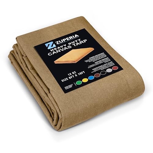 Zuperia Heavy Duty Canvas Tarp (8' x 10' ft - Pack of 1) with Rustproof Grommets, UV Resistant & Tear Resistant Multipurpose Tarpaulin Cover for Outdoor, Industrial & Commercial Use (Beige) - color: Beige, size: 8' x 10' ft - 1 Pack