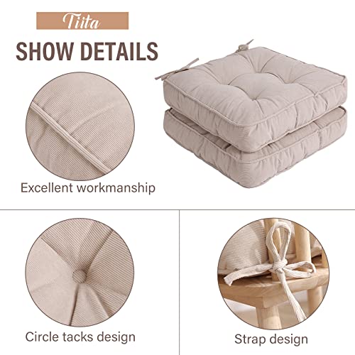 Furlide Chair Cushion with Ties 18 x 18 Inch Indoor Outdoor Cushions for Dining Chairs Set of 2, Square (Beige, 18 x 18 Inch) - color: Beige