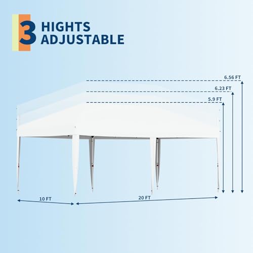 GarveeLife 10x20 Pop Up Canopy, Beach Ten with One Push Setup, Heavy Duty Outdoor Instant Canopy Tent with Portable Roller Bag, Silver Coated Top, 3 Adjustable Height, Sandbags,White - color: White, size: 0 Sidewalls