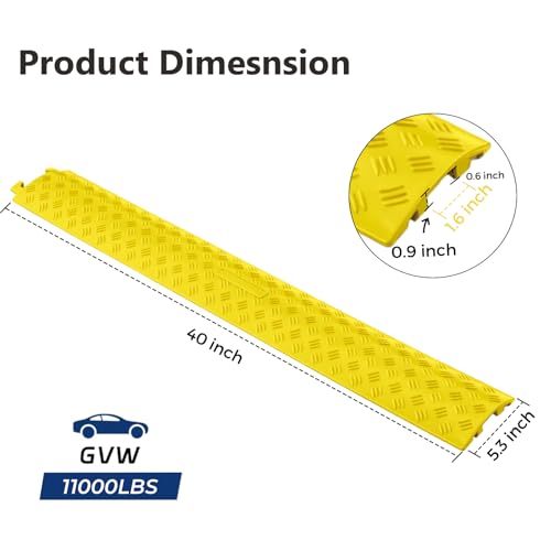 Heavy Duty Cord Cover 2 Pack 40 Inch Cable Protector Ramp 11000 lbs, Outdoor Floor Wire Cover with 1.6" Wide Channel, Modular Interlocking Anti Trip Cable Ramp for Driveway Sidewalk Garage(Yellow) - color: Yellow, size: Small