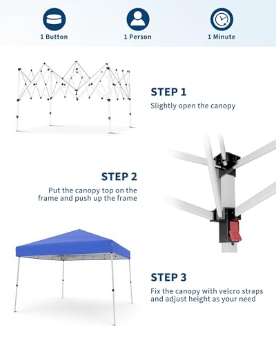 10x10ft Pop Up Canopy Tent with Slant Legs – Outdoor Instant Gazebo Shelter, UV-Resistant Waterproof Cover, Adjustable Height, Carrying Bag – 8x8ft Shade for Patio, Beach, Garden, Events - color: Blue