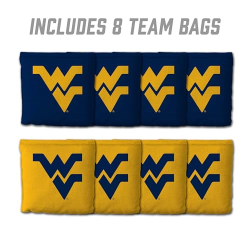 YouTheFan Officially-Licensed NCAA Set of 8 Cornhole Bags - All Weather Dual Sided Slide & Stop - Regulation Size with Carry case - color: West Virginia Mountaineers