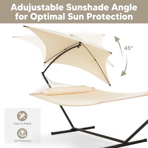 SUNCREAT Portable Outdoor Hammock with Stand, Sun-Protective Canopy, Double Hammock with Stand for Outside, Patent Pending, Beige - color: Beige
