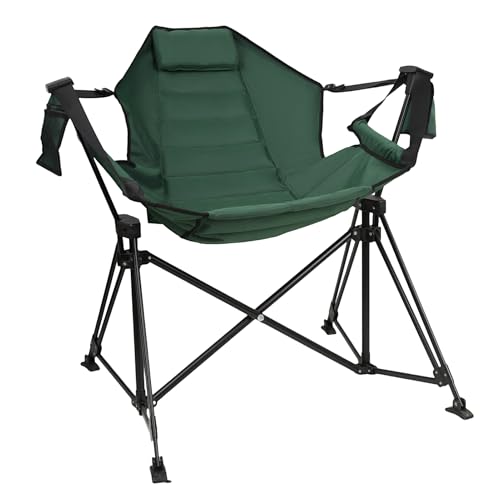 Hammock Camping Chair Folding 350lbs Foldable Portable Rocking Chairs for Adults Outside Swinging Camp with Stand Lawn Garden Hanging Outdoor - color: Blackish Green
