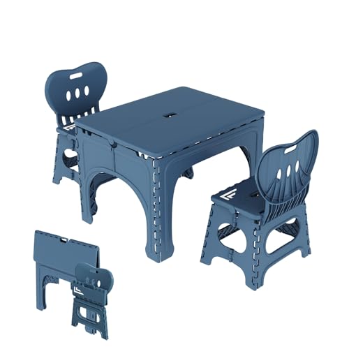 UNICOO® Kids Folding Table and Chairs Set, Kids Table and Chairs Foldable, Foldable Activity Table, Portable Picnic Table, Ideal for Indoor and Outdoor Use, Durable and Easy to Store (599)(Teal) - color: Teal