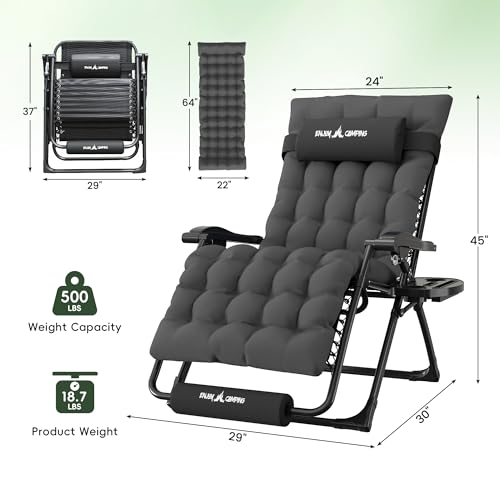 Amopatio Zero Gravity Chair with Removable Cushion & Tray, XL 29In Patio Folding Reclining Lounge Chair with Footrest & Headrest for Indoor and Outdoor, Support 500lbs, Grey&Black - color: Dark Grey&black XL, size: 29in