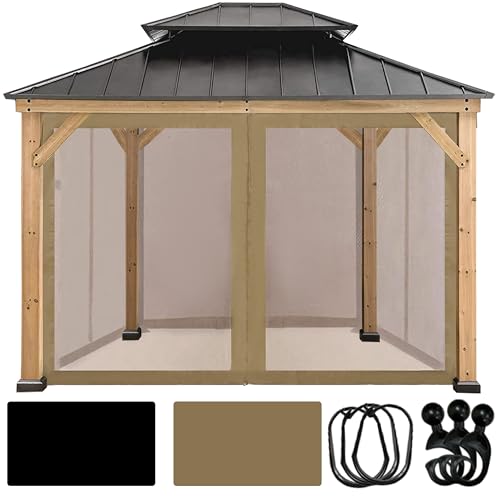 Coastshade Gazebo Canopy Mesh Walls Replacement 8x8 Gazebo Pergola Mosquito Screen Netting for Gazebos with 42Curtain Rings & 42Rail Hooks,Khaki - color: Khaki, size: Meshwall-8 x 8 ft