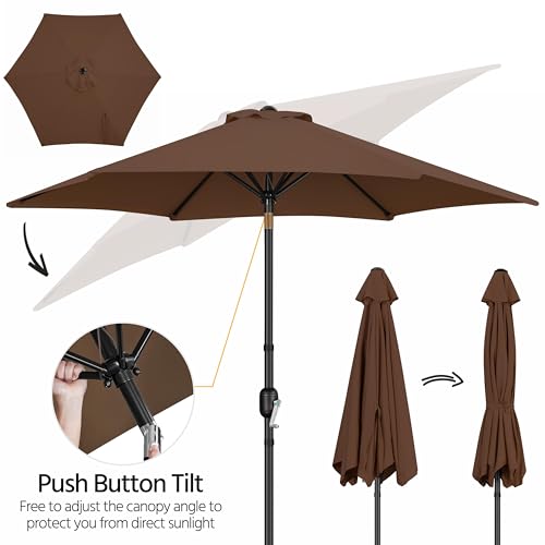 Yaheetech 2 Pack 9FT Outdoor Patio Umbrella Outdoor Table Umbrella w/Push Button Tilt & Crank, Yard Sun Shade UV Protection Waterproof for Pool, Market, Terrace, Beach, Outdoor Restaurant, Brown - color: Brown, size: 9FT