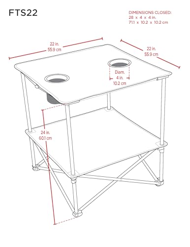 Life is Good 22” Square Compact Outdoor Folding Table with Cup Holders and Carry Bag for Beach, Camping, 30lb Weight Capacity, Blue