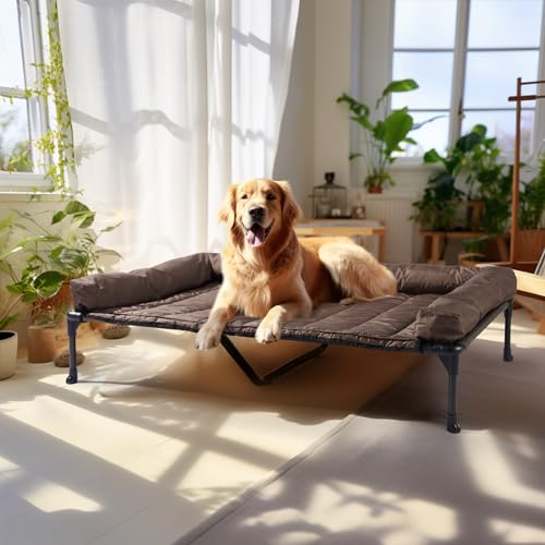Veehoo Cooling Elevated Dog Bed Add Removable Waterproof Bolster Cushion Mat, Raised Pet Cot with Breathable Teslin Mesh, No-Slip Feet, Dog Sofa Bed for Indoor Outdoor, XLarge, Brown CWC2331B - color: Brown, size: 49.0"l X 33.0"w X 9.0"th