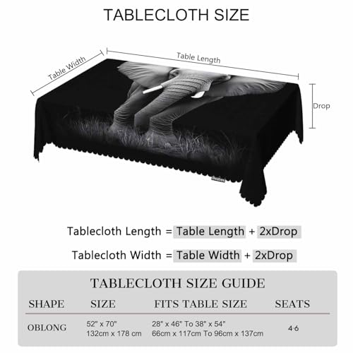 Elephant Dinner Table Cloths Tablecloth Animal Elephant Black Decorative Tablecloth for Rectangle Tables 52"X70", Heavy Duty Table Covers for Kitchen Patio Banquet - color: Elephant