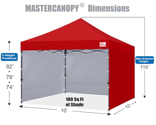 MASTERCANOPY Heavy Duty Pop-up Canopy Tent with Sidewalls (10x10,Red) - color: Red, size: 10x10