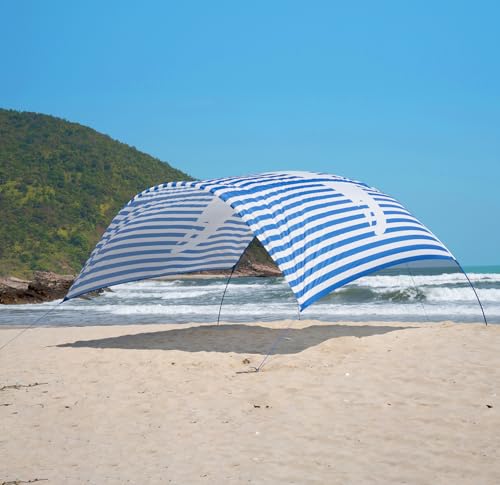 Beach Wind-Powered Shade Canopy, Portable Sun Shelter Tent, UPF 50+ UV Protection, Lightweight, Easy Set Up, 150 Sq. Ft. of Shade for up to 6 People, Regatta Big Manta Rays - color: 2-Regatta Stripe 2