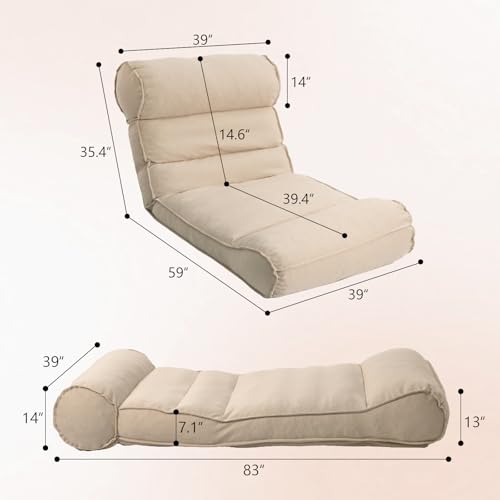 Dineli 83'' Outdoor Chaise Lounge Chair with 5 Positions Adjustable Backrest Patio Lounger Lounge Chairs for Outside, Pool Lounge Chairs Sunbed Lounge Waterproof Sun Loungers for Garden Beach, Beige - color: Beige W Backrest