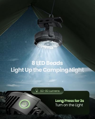 Gaiatop Portable Camping Fan with LED Lantern, 360°Rotation and Clip on for Desk, 4000mAh USB Rechargeable Battery Powered, Digital Display and Hanging Hook for Tent Outdoor Travel Bedroom Black - color: Black