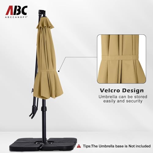 ABCCANOPY 10FT Cantilever Patio Umbrella with Base Stand, Offset Hanging Outdoor Umbrella, 360° Rotation & Tilt Adjustment,Suitable for Pool, Deck, Garden, Backyard(Khaki)
