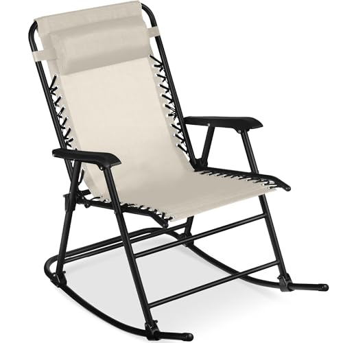 Best Choice Products Outdoor Zero Gravity Rocking Chair, Folding Reclining Patio Lounge Chair with Adjustable Pillow for Lawn, Beach, Camping - Ivory - color: Ivory