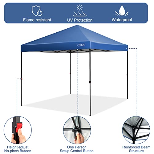COBIZI Canopy 10 X 10 Pop Up Canopy Tent 1-Button Push Easy up Outdoor Canopy Instant Portable Commercial Shelter Waterproof UPF50+ Gazebo with Reflective Strip, Air Vent & 4 Sandbags,Blue - color: Blue(1-year warranty), size: 10x10ft with No Sidewalls