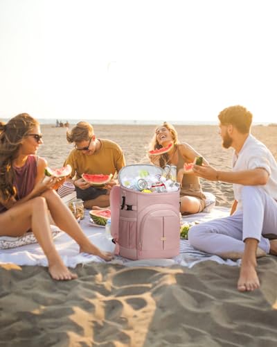 Pritent Cooler Backpack for Men Women Insulated Waterproof Backpack Cooler Leak Proof Cooler Bag Lightweight Lunch Backpack for Camping Beach Travel Picnic - color: Pink, size: 30 Cans