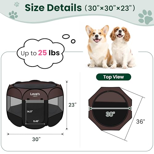 Love's cabin Pet Puppy Dog Playpen, Medium Dog Tent Crates Cage Indoor/Outdoor, Portable Playpen for Cat, Foldable Pop Up Dog Kennel Playpen with Carring Case, Removable Zipper Top, Brown - color: Brown, size: 30.0"L x 30.0"W x 23.0"H