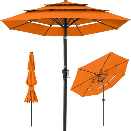 Best Choice Products 10ft 3-Tier Market Patio Umbrella, Outdoor Sun Shade with Tilt, Crank Lift, 8 Ribs for Backyard, Deck, Poolside - color: Orange