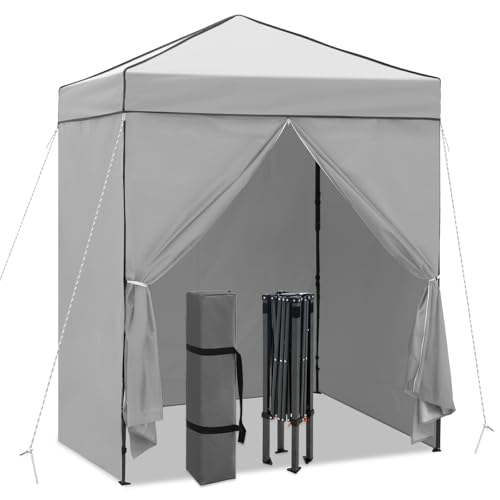 6x4 Pop Up Canopy Tent with Four Wall Panels, Instant Portable Beach Canopy, Outdoor Tent with Carry Bag for Camping, Sports, Tailgating, Events, Gray - color: Gray, size: With Four Walls
