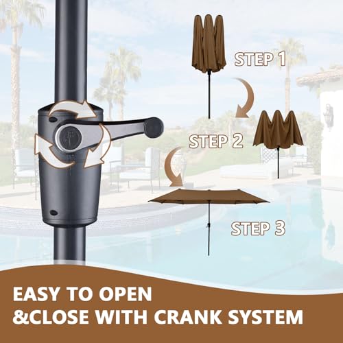 13Ft Large Patio Umbrella with Base Outdoor Double-Sided Market Extra Large Table Umbrella Easy Crank for Yard, Poolside, Deck-Coffee - color: Coffee, size: 13FT Umbrella+Base