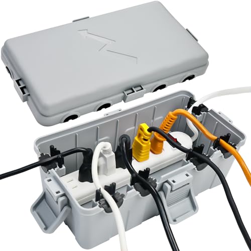 Hrensaw Medium Outdoor Electrical Box(10.6x5.5x4.5inch),IP54 Waterproof Extension Cord Cover w/6 Cable Entry,Weatherproof Connection Box Protect Power Strip,Timer,Plug,Holiday Lights,Grey - color: Grey, size: Medium