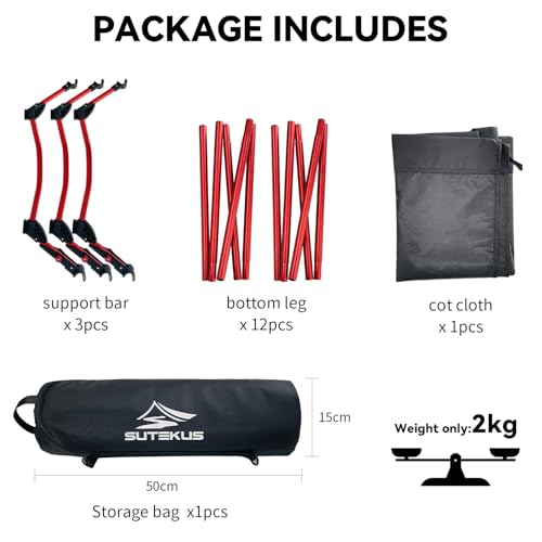 Sutekus Portable Camping Cot, Ultralight & Easy to Set Up, for Outdoor Hiking Travel Beach Mountaineering (Black)
