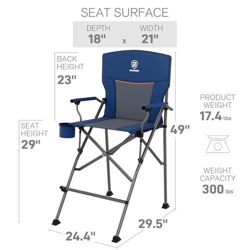 EVER ADVANCED Tall Camping Directors Chair with Cup Holder 31", Bar Height Folding Chair for Camping, Sports with Carry Bag, Mesh Pockets and Footrest, Heavy Duty 300 lbs, Blue - color: Blue, style: Fabric