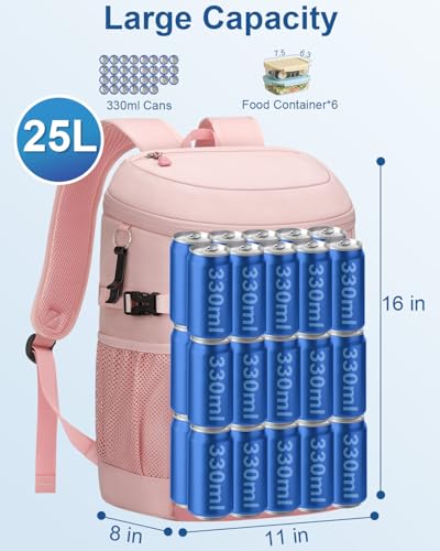 Pritent Cooler Backpack Insulated Waterproof,30/45 Cans Backpack Coolers Leakproof Lunch Backpack for Men Women Portable Soft Cooler Bag for Beach Camping Trave Picnic - color: Pink, size: 30 Cans