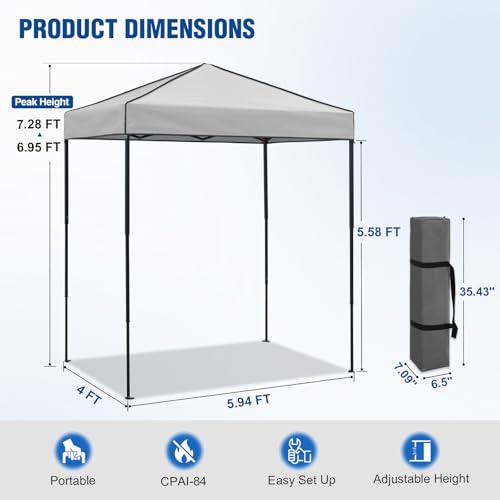 6x4 Pop Up Canopy Tent, Instant Portable Beach Canopy, Outdoor Tent with Carry Bag for Camping, Sports, Tailgating, Events, Gray - color: Gray, size: W/O Wall