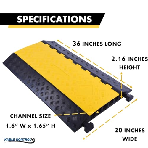 Kable Kontrol Atlas Heavy Duty Cable Protector Ramp - 5 Channel Bulk Wholesale Pallet - 10 Pcs - 36" Long Black & Yellow - 36,000 Lbs Capacity - Rubber Speed Bump Wire Protector Cord Cover - CP9988 - size: 5 Channel - 10 Units