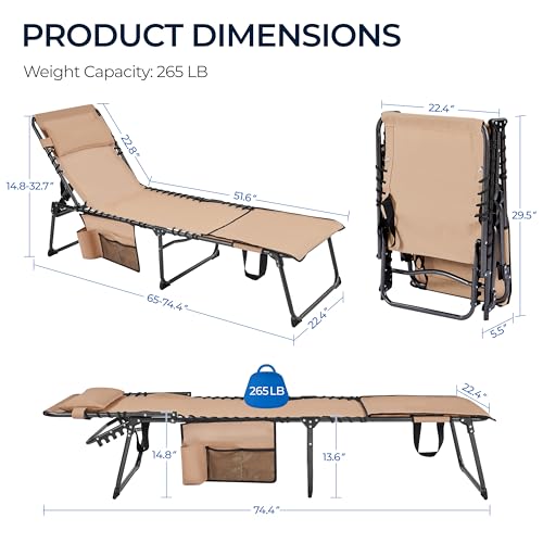 Yaheetech 22.4" Tanning Chair with Face Hole, Adjustable 5-Position Folding Chaise Lounge Chairs, Outdoor Lounge Chairs for Lawn, Beach, Sunbathing, Beige - color: Beige, size: 22.4"