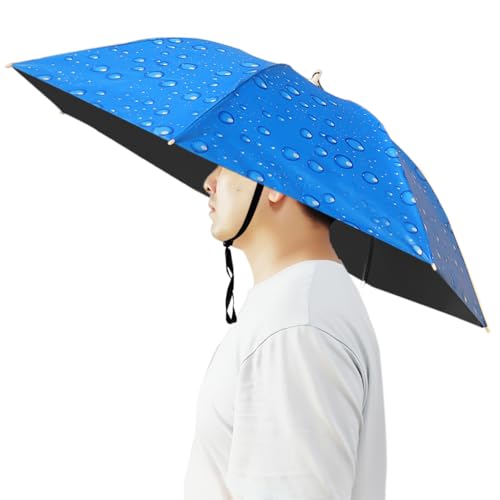 Umbrella Hat, 37 inch Fishing Umbrella Hat Hands Free Foldable UV Protection Umbrella Cap Adjustable Headwear for Fishing Golf Camping Beach Gardening Sunshade Outdoor - color: Water Drop Blue