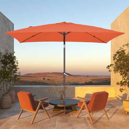 JEAREY 6.5x10 ft Rectangular Patio Umbrellas Rectangle Outdoor Umbrella with Push Button Tilt and Crank, Market Table Umbrella 6 Sturdy Ribs UV Protection for Poolside Garden Backyard Deck, Orange - color: Orange, size: 6.5x10ft