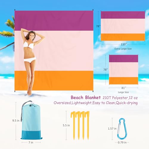 Beach Blanket Waterproof Sandproof 1-7 Adult Oversized 78 '' × 81 '' Lightweight Durable Compact Sand Free Extra Large Beach Mat for Travel Camping Hiking Picnic Blanket - color: 3pink, size: 78“x81”