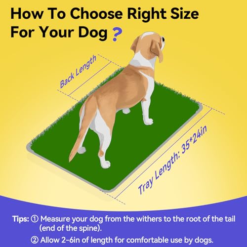 Dog Grass Pad with Tray Large, 35" x 24" Stainless Steel Dog Litter Box with 2 Premium Grass Pads & Reusable Pee Pad - Durable, Rust-Proof, Easy Clean Dog Toilet for Large Dogs Indoor Outdoor Use - size: 35" x 24"