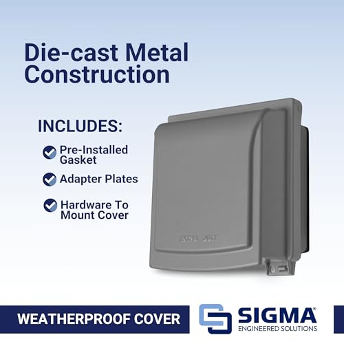 SIGMA ENGINEERED SOLUTIONS 14433M Metal Weatherproof Outdoor Electrical Outlet Cover, Extra Duty Rated Plug and Receptacle Protector for GFCI, Duplex, Switch, and Round Devices, IN-USE, Gray, 2 Gang