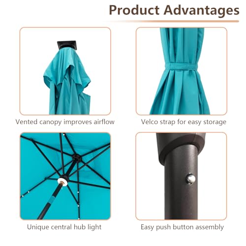 C-Hopetree Rectangular Outdoor Patio Market Umbrella with Solar LED Lights 6.5 x 10 ft - color: Aqua Blue