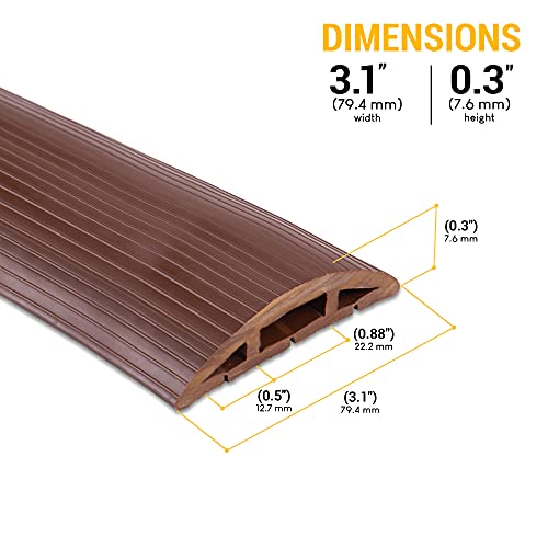 4-Foot Cord Cover - Floor Cable Management Kit for Indoor or Outdoor Use - 3-Channel Cable Raceway for Sidewalks or Walkways by Simple Cord (Brown)