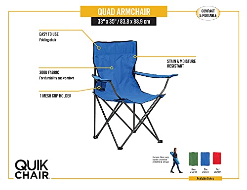Quik Chair Portable Folding Chair with Arm Rest Cup Holder and Carrying and Storage Bag, Blue - color: Blue