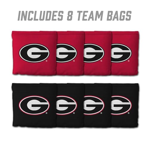 YouTheFan Officially-Licensed NCAA Set of 8 Cornhole Bags - All Weather Dual Sided Slide & Stop - Regulation Size with Carry case - color: Georgia Bulldogs