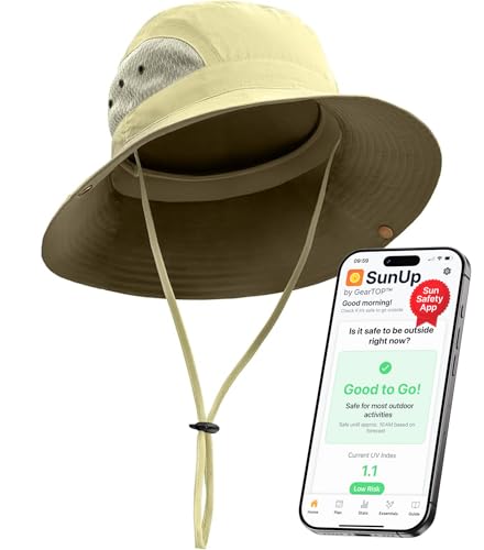 GearTOP Wide Brim Sun Hat for Men & Women, UPF 50+ Fishing Hat with Detachable Neck Flap & Face Cover Gardening Boonie Sunhat - color: Beige Floater