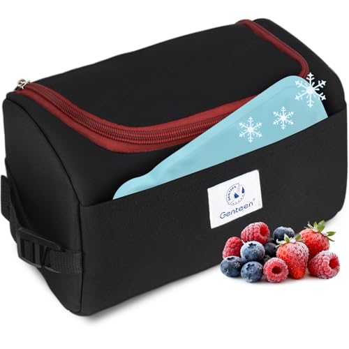 Genteen Small Cooler Bag with Ice Packs,Freezable Lunch Bag/Snack Bag,Small Insulated Bag Reusable Lunch Bag Kids with Zip Closure & Buckle Handle for Travel/School/Work,Black - color: Black