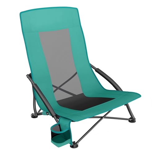 SONGMICS Portable Beach Chair for Adults, Max. Load 330 lb, High Backrest, Cup Holder, Lightweight, Heavy-Duty, Green UGCB061C01 - color: Green, style: 1 Pack
