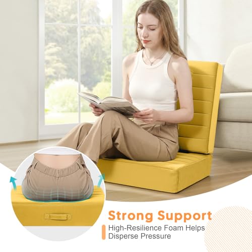 MeMoreCool Square Floor Pillow Seating for Adults Kids, Large Meditation Cushion Floor Pillow with Thick Foam & Soft Tufted Cover, Washable Big Pillow Seat Floor Cushion for Sitting Yoga 22" Yellow - color: Mustard Yellow, size: 22 Inch