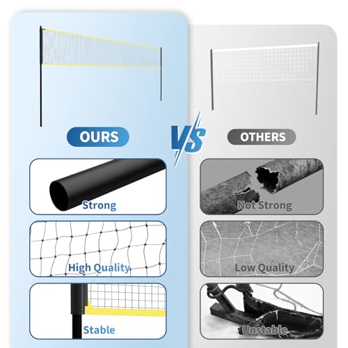Garvee Portable Volleyball Net Set, Adjustable-Height Outdoor Volleyball Nets with Ball, Pump, Ropes & Carry Bag, Heavy-Duty Weatherproof Set for Beach, Park, Camping & Backyard - color: Yellow, size: 32ft