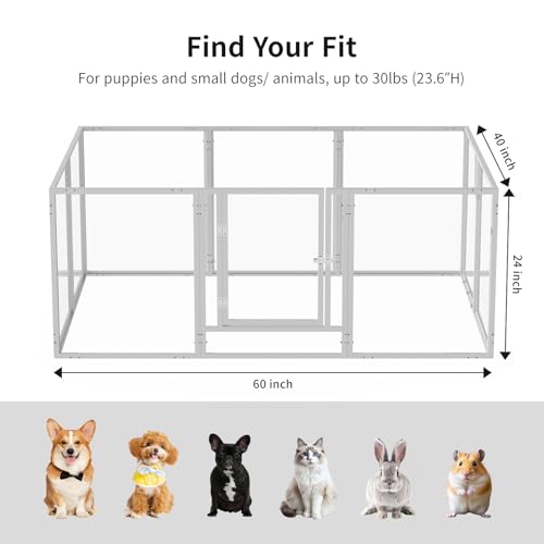 Clear Acrylic Dog Play Pen Indoor - 59 Inch 10-Panel Pet Enclosure for Small Dogs & Cats, Outdoor Use with Door, Easy Assemble & Cleaning